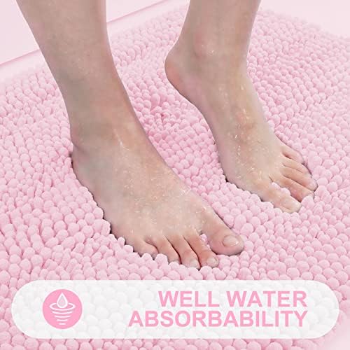 Grandaily Chenille Striped Bathroom Rugs 47x24, Extra Thick and Absorbent Bath Mats, Non-Slip Soft Plush Shaggy Shower Carpet, Machine Wash Dry, Bath Rug for Bathroom, Pink