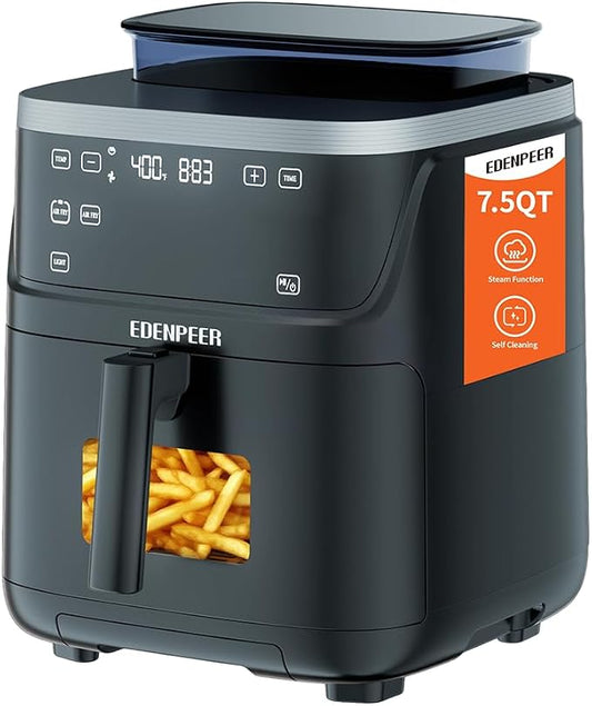 Steam Air Fryer, Self Cleaning Smart Air Fryers, with Visible Window, 1700W High Power Airfryer, 7.5 QT for Family of 4-6, Whisper Quiet Technology, 12-in-1Presets, Dishwasher Safe Non Stick Basket