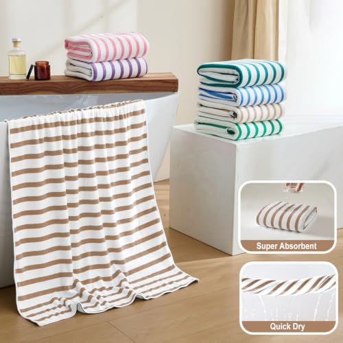 JML Microfiber Beach Towels Set, 6 Pack, 27" x 55", Cabana Stripe Coffee