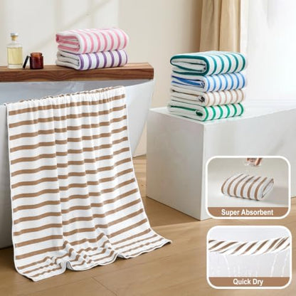 JML Microfiber Beach Towels Set, 6 Pack, 27" x 55", Cabana Stripe Coffee