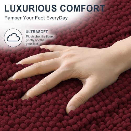 Smiry Thick Small Chenille Bathroom Rugs 24x16, Bath Mat, Andorra Red-Brown
