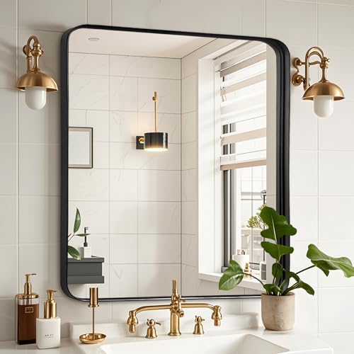 Black Bathroom Vanity Mirror Over Sink 30x30, Small Wall Square Mirror
