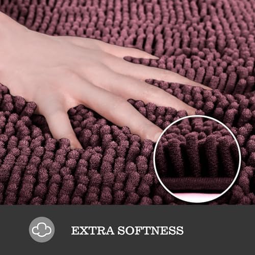 Yeaban Chenille Burgundy Bathroom Rug 24"x36", Non-Slip Rubber Backing