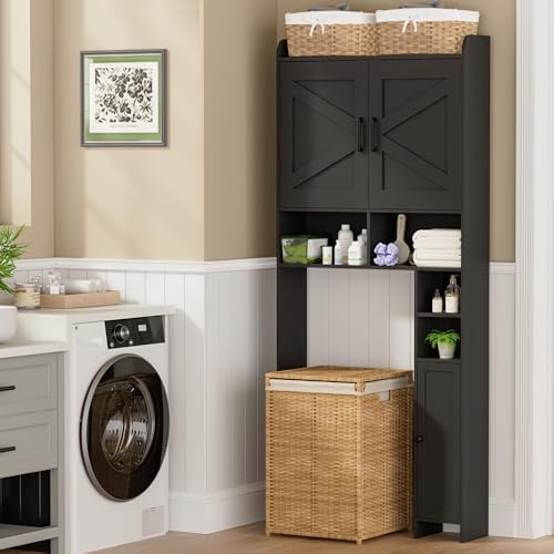 Homhedy Wooden Over The Toilet Storage Cabinet with Barn Door
