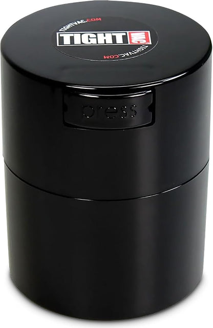 Tightvac 1/2 to 3 Ounces Airtight Herb Storage Container - Patented Vacuum Seal, Storage for Herbs, Coffee, Tea, Spices, Dry Goods - Small Odor Resistant Container, Black