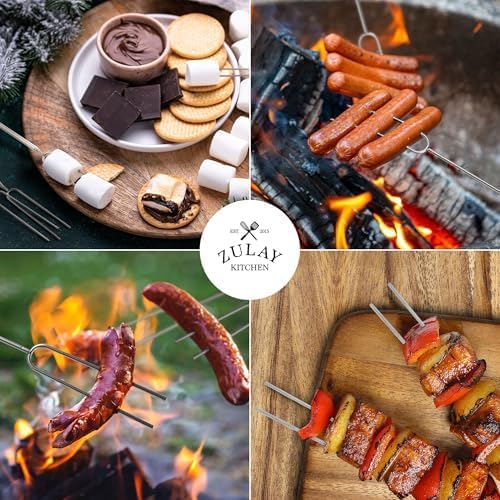 Zulay Kitchen Sturdy Marshmallow Sticks for Fire Pit Extra Long - Smores Sticks Smores Kit - Marshmallow Roasting Skewers - Hot Dog Fork Bonfire Glamping Camping Accessory 32" 8 Pack Bundle