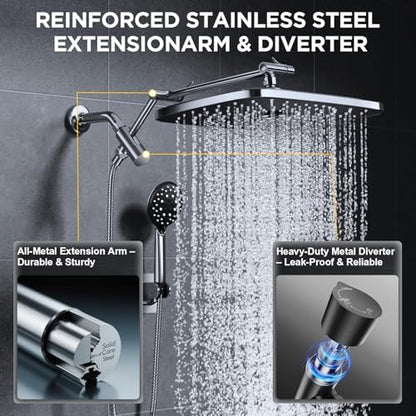 Veken 14" Wide Rain Shower Head with Handheld,Full Body Coverage & Spa-Like