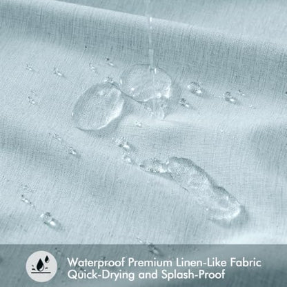 ANRODUO Fog Blue Linen Textured Fabric Shower Curtain Set - W72xL84