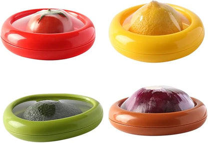 4 PCS Fruit and Vegetable Shaped Savers Storage,Reusable Transparent Thin Film Food Storage Containers Keep Food Fresh Longer, Kitchen Refrigerator Storage Accessories