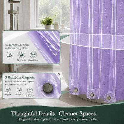 EHZNZIE Purple Shower Curtain Liner 72x72, PEVA Waterproof Bath Curtain, No Chemical Smell, 3 Weighted Magnets, Durable with Rustproof Metal Grommets