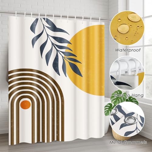 Bathroom Sets with Shower Curtain and Rugs, 4 Pcs, Boho Midcentury