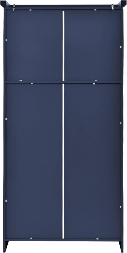 VilroCaz Freestanding Kitchen Pantry Tall Storage Cabinet, Wooden Kitchen Organizers with 4 Doors, 2 Door Shelves, 8 Pull-Out Trays and Adjustable Shelf for Dining Room Living Room (Blue-8.5)