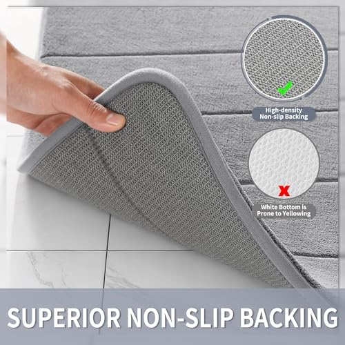 Yimobra Large Bath Mat 36"x24", Super Soft Quick Dry Memory Foam Bathroom Rug, Water Absorbent, Non Slip Backing Machine Washable for Tub Shower, Thick Comfort Support, Gray