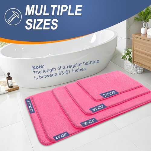 OLANLY Memory Foam Bathroom Runner Rugs 47x20, Absorbent Long Mat, Hot Pink