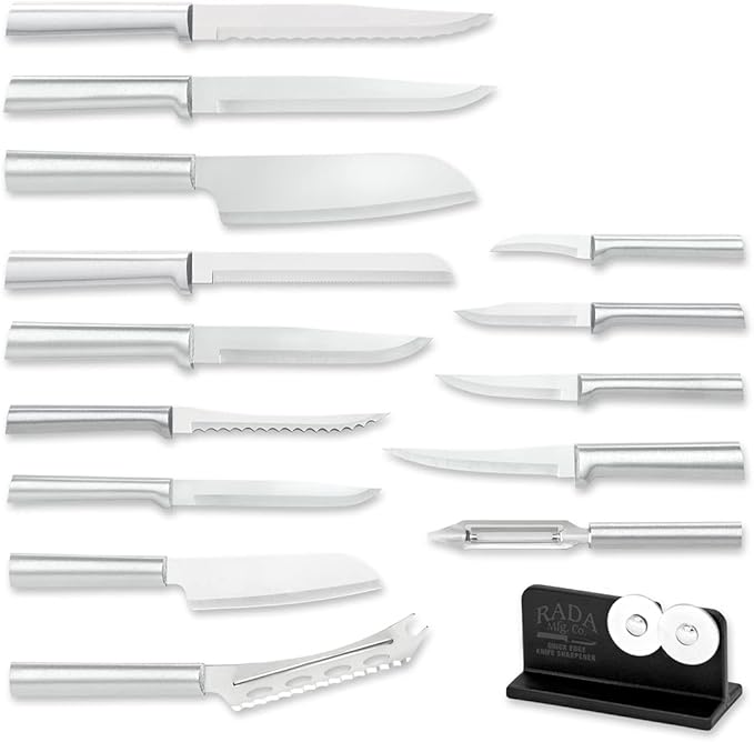Rada Cutlery Ultimate 15-Piece Gift Set with Quick Edge Sharpener, Stainless Steel Blades, Silver Handle