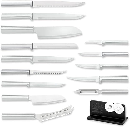 Rada Cutlery Ultimate 15-Piece Gift Set with Quick Edge Sharpener, Stainless Steel Blades, Silver Handle