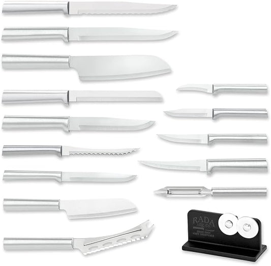 Rada Cutlery Ultimate 15-Piece Gift Set with Quick Edge Sharpener, Stainless Steel Blades, Silver Handle