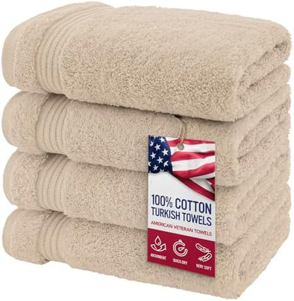 American Veteran Towel, Hand Towels for Bathroom Set of 4, 100% Cotton Turkish Hand Towel Sets, Soft Hand Face Towels, Beige Hand Towels