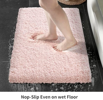 Disolla Bathroom Rugs 24x48 Non Slip Fluffy Bath Mat for Bathroom Floor Washable Plush Luxury Bath Rug for Tub Soft Shaggy Absorbent Shower Sink Mat, Sakura Pink