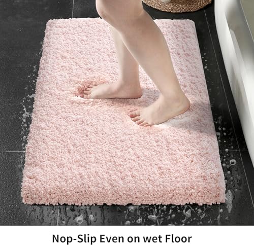 Disolla Bathroom Rug 20x32 Non Slip Fluffy Bath Mat for Bathroom Floor Washable Plush Luxury Bath Rug for Tub Soft Shaggy Absorbent Shower Sink Mat, Sakura Pink