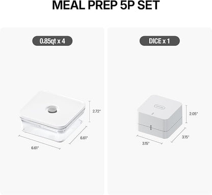 VAKUEN Premium Airtight Food Storage Container. Meal Prep 0.85qt 5pc/Set. 4pcs Container and Vacuum Sealer. Patented Double Silicone Lining, 100% Leak Proof, BPA-FREE