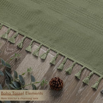 OVZME Sage Green Boho Stall Shower Curtain, Narrow Soft Fabric Striped Linen Textured Bathroom Shower Curtain with Tassel, Modern Farmhouse Machine Washable Bath Decor, 36Wx72L Inches