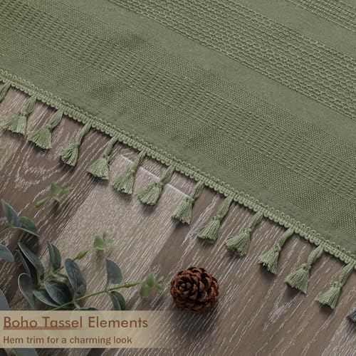 OVZME Extra Long Sage Green Shower Curtain 96 Inch Long, Boho Linen Textured Soft Fabric Heavy Duty Cloth Bathroom Shower Curtain with Tassel, Tall Farmhouse Luxury Bath Decor, 72Wx96L Inches