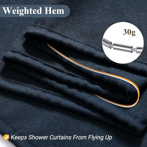 Naturoom Linen Shower Curtain 84 Inch Long for Bathroom Navy Blue 1 Panel