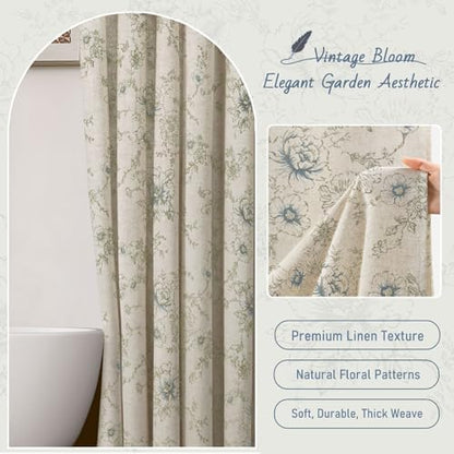 Farmhouse Floral Vintage Shower Curtain for Bathroom, Light Blue and Tan