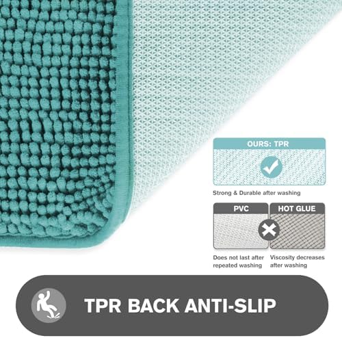 Small Bathroom Rug 12"x12" – Washable and Absorbent Mini Bath Mat, Non Slip, Thick Soft Chenille Bath Rugs for Bathroom, Shower, Locker Rug(Teal)