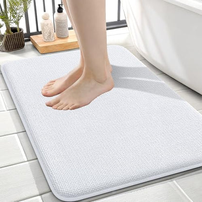 OLANLY Memory Foam Small Bathroom Rugs 24x16, Absorbent Bath Mat, White