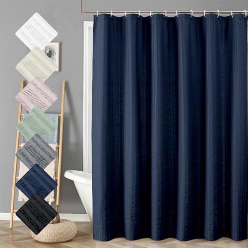 Aiyufeng Moga Navy Blue Shower Curtain 84 Inches Long, 3D Embossed Textured Fabric Shower Curtain for Bathroom - Soft Cloth & Hotel Spa Luxury, Machine Washable, 72X84, Blue