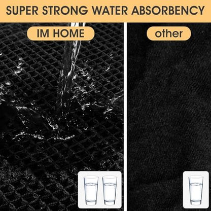 IM HOME Waffle Bath Mat Set 2 Piece Black,Woven Modern Bath Rug Mats, Absorbent Non Slip Bath Floor Mat, Soft Washable Boho Bath Rugs with Tassels for Bathroom, Bedroom, Kitchen,Tub
