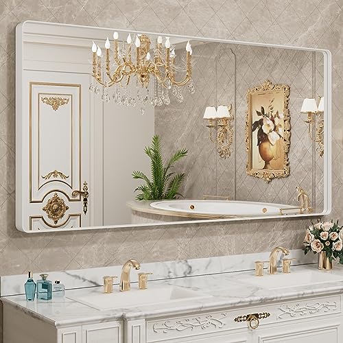 LOAAO White Metal Framed Bathroom Mirror, 72x36 Inch