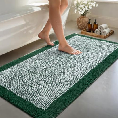 70x24 Bathroom Rugs Non Slip Washable, Soft Absorbent Bath Mat Dark Green
