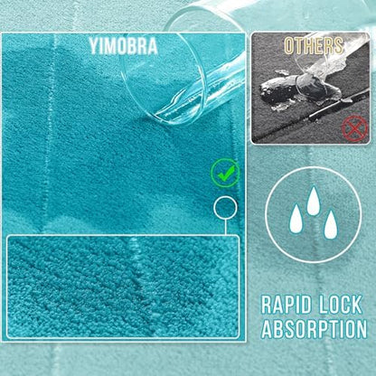 Yimobra Memory Foam Toilet Bath Mat U-Shaped, Soft and Comfortable, Super Water Absorption, Non-Slip, Thick, Machine Wash and Easier to Dry for Bathroom Commode Contour Rug, 24 X 20 Inches, Lake Blue