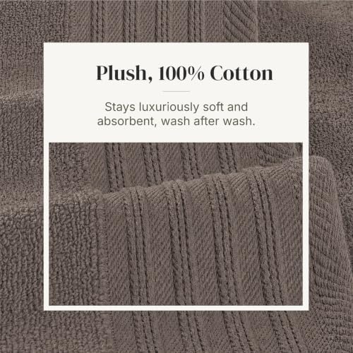 Modern Threads 6 Piece Bath Towel Set – Bathroom Towel Set with 2 Bath Towels, 2 Hand Towels & 2 Washcloths – 100% Cotton, Soft & Absorbent – Geometric (Classic Taupe)