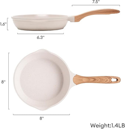 JEETEE 8 Inch Nonstick Frying Pan Stone Coating Cookware, Nonstick Omelette Skillet with Soft Touch Handle, Compatible with All Stoves