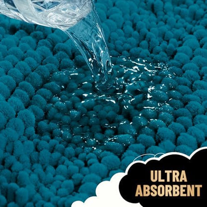 OLANLY Thick Bathroom Rugs 36x24, Chenille Striped Bath Rugs, Peacock Blue