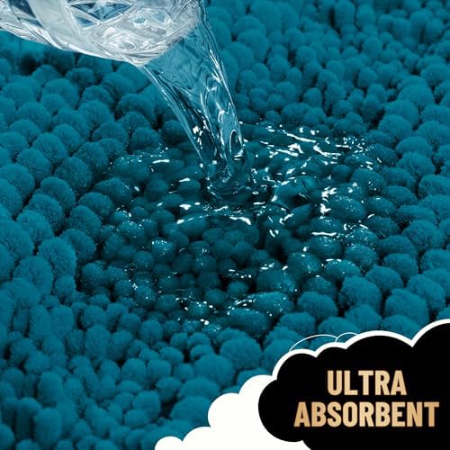OLANLY Thick Bathroom Runner Rugs 70x24, Chenille Bath Rugs, Peacock Blue