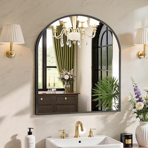 Sweetcrispy 31x32 Bathroom Mirrors for Wall, Arched Mirror for Over Sink