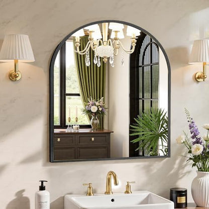 Sweetcrispy 31x32 Bathroom Mirrors for Wall, Arched Mirror for Over Sink