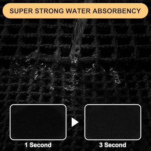 Upgrade Waffle Bath Mat, Boho Bathroom Rugs Absorbent Non Slip, Ultra Soft Bathroom Mat, Machine Washable Knit Bath Rugs with Tassels for Bathroom, Bedroom, Kitchen, Shower, Tub, Black, 32"x20"