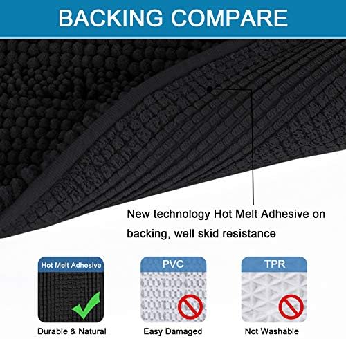 H.VERSAILTEX Bath Rugs for Bathroom Non Slip Bath Mats Extra Thick Chenille Striped Rug 20" x 32" Absorbent Non Skid Fluffy Soft Shaggy Washable Dry Fast Plush Mat for Indoor, Bath Room, Tub - Black