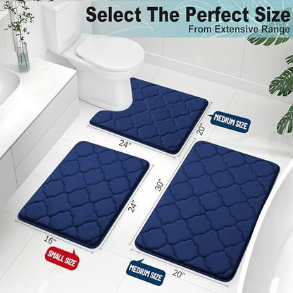 OLANLY Memory Foam Bath Mat Rug 30x20, Ultra Soft and Absorbent Bathroom Rugs, Non-Slip, Comfortable, Machine Washable Bath Carpet for Bathroom Floor, Tub, Shower and Home Decor Accessories, Navy