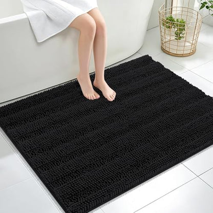 OLANLY Thick Large Bathroom Rugs 40x32, Soft Chenille Bath Rugs, Black