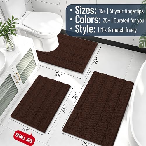 Smiry Thick Chenille Bathroom Runner Rugs 59x20, Absorbent Bath Mat, Brown