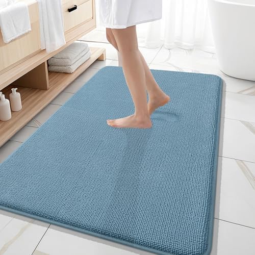 OLANLY Memory Foam Large Bathroom Rugs 59x35, Absorbent Bath Mat, Airy Blue