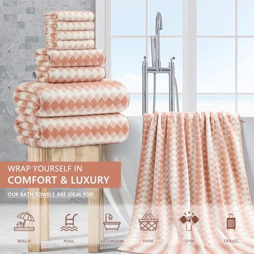 8 Piece Bathroom Towel Set |2 Oversized Bath Towels,2 Hand Towels,4 Washcloths| 600GSM Soft Hotel Towel Set Extra Large Bath Sheet for Bathroom,Highly Absorbent Quick Dry Bath Towel Collections,Peach