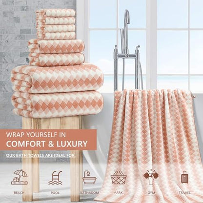 8 Piece Bathroom Towel Set |2 Oversized Bath Towels,2 Hand Towels,4 Washcloths| 600GSM Soft Hotel Towel Set Extra Large Bath Sheet for Bathroom,Highly Absorbent Quick Dry Bath Towel Collections,Peach